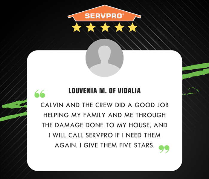 customer's review on a black background with the SERVPRO logo