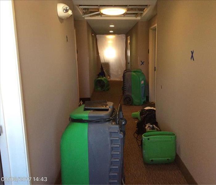 corridor in hotel with dehumidifiers